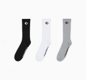 Converse 3-Pack Embroidered Crew Socks Pretas Branco Cinzentas | 8109-IACXK