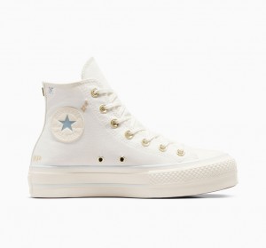 Converse Chuck Taylor All Star Lift Plataforma Tiny Tattoos Branco Azuis | 9872-DQYGJ