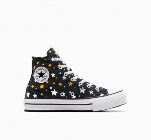 Converse Chuck Taylor All Star Plataforma Lift Sparkle Pretas Prateadas Douradas | 9035-YHZXQ