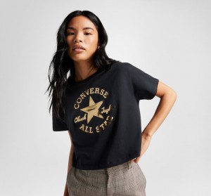 Converse Chuck Taylor Patch Cropped T-Shirt Pretas | 6084-TDWVM