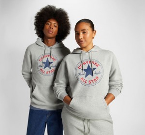 Converse Converse Go-To All Star Patch Standard-Fit Fleece Pullover Hoodie Cinzentas | 6732-EOXKJ