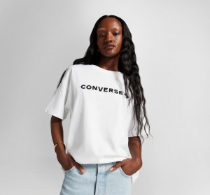 Converse Oversized Wordmark T-Shirt Branco | 3405-QTAGX