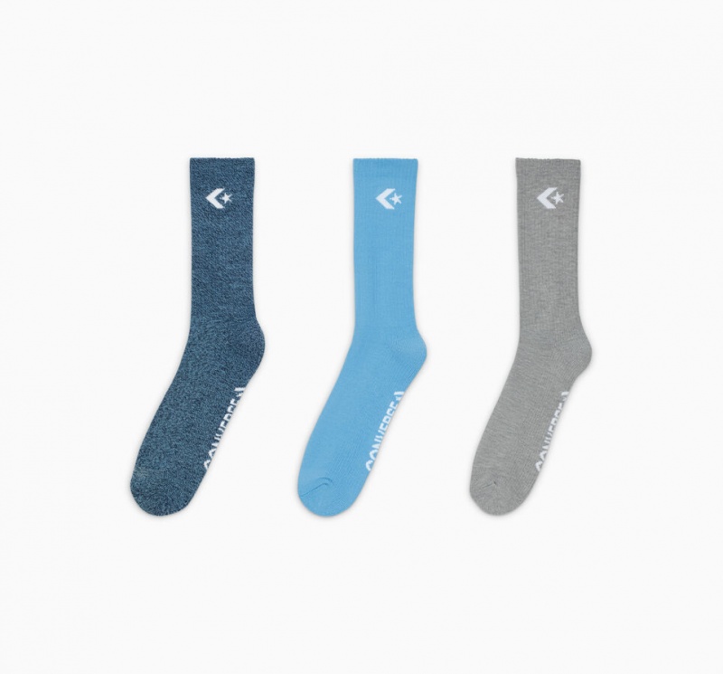 Converse 3-Pack Embroidered Crew Socks Azuis Azuis | 2654-TXNAL