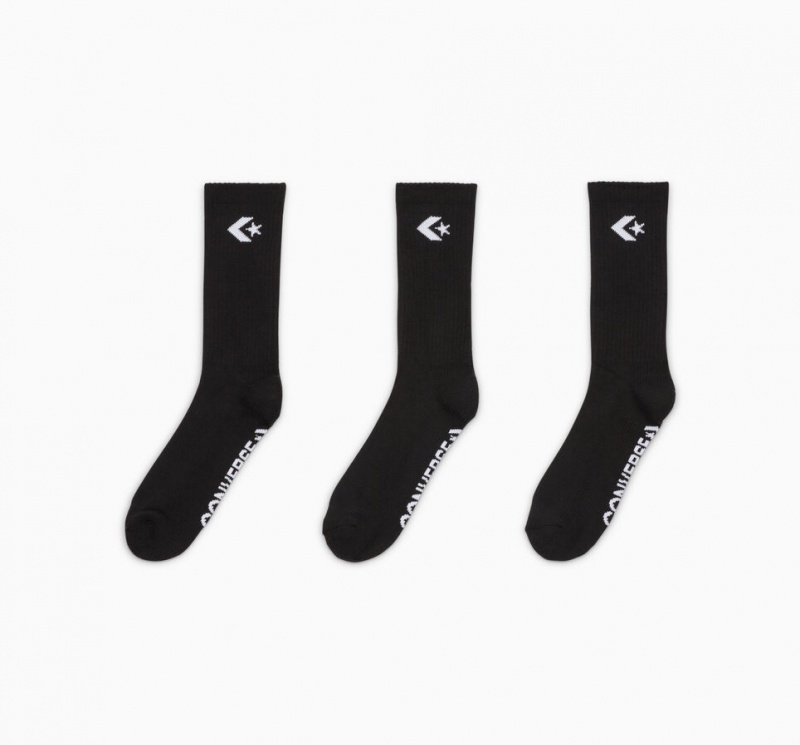 Converse 3-Pack Embroidered Crew Socks Pretas | 6153-PWRFJ