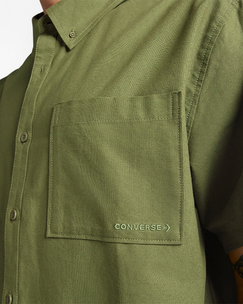 Converse Basic Woven Curta Sleeve Shirt Verdes | 4670-AZKSG