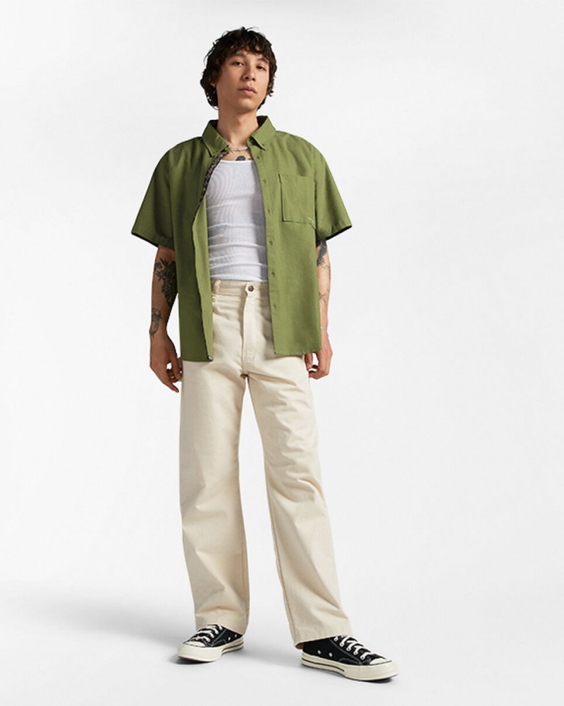 Converse Basic Woven Curta Sleeve Shirt Verdes | 4670-AZKSG