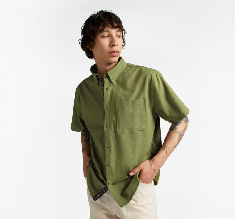 Converse Basic Woven Curta Sleeve Shirt Verdes | 4670-AZKSG