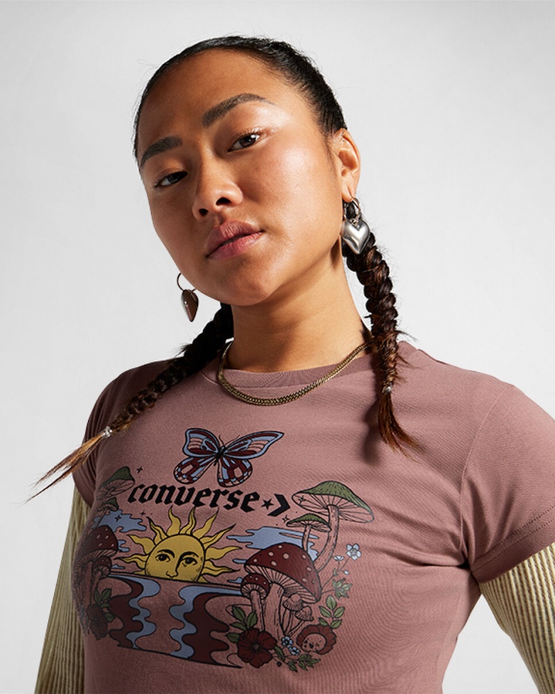 Converse Blooming Skate T-Shirt Saddle | 7132-IVSHJ