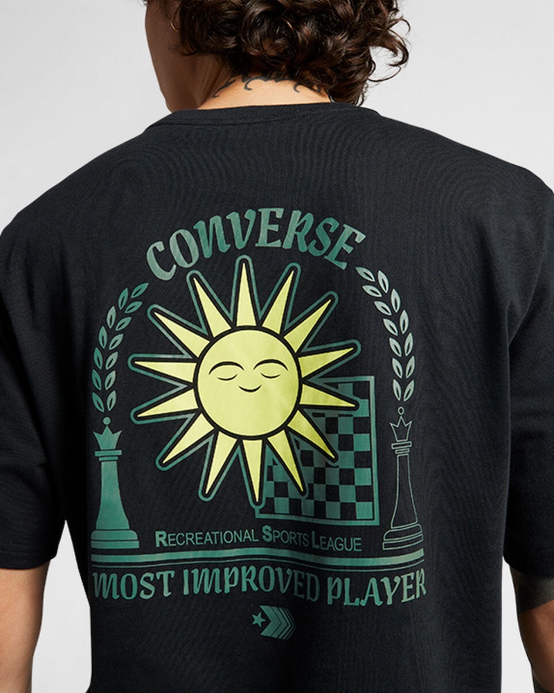 Converse Chess League Gráficas T-Shirt Pretas | 7031-WMKPL