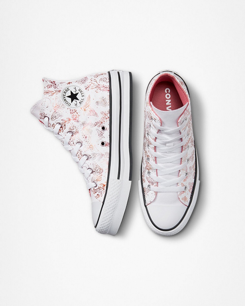 Converse Chuck Taylor All Star EVA Lift Plataforma Butterfly Shine Branco Rosa Pretas | 6485-EBPZV