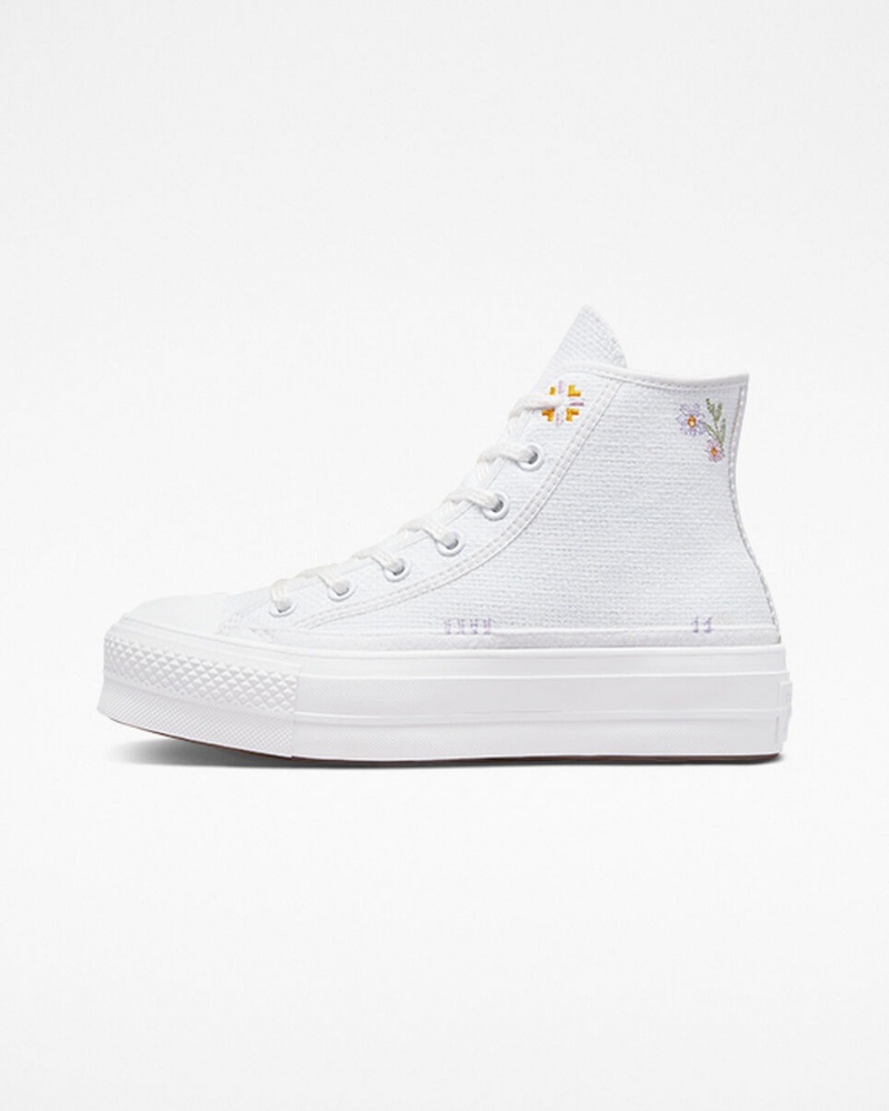 Converse Chuck Taylor All Star Lift Plataforma Autumn Embroidery Branco | 5670-RPLMB