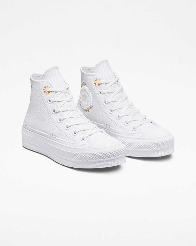 Converse Chuck Taylor All Star Lift Plataforma Autumn Embroidery Branco | 5670-RPLMB