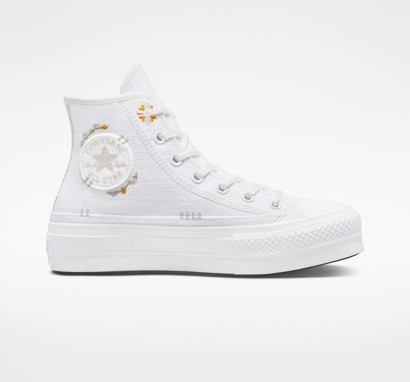 Converse Chuck Taylor All Star Lift Plataforma Autumn Embroidery Branco | 5670-RPLMB