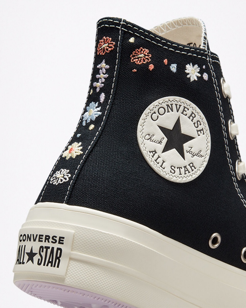 Converse Chuck Taylor All Star Lift Plataforma Embroidered Floral Pretas | 6981-DLNGF