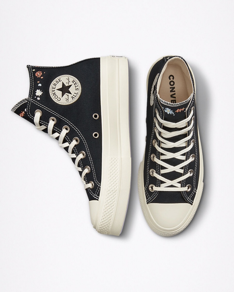 Converse Chuck Taylor All Star Lift Plataforma Embroidered Floral Pretas | 6981-DLNGF