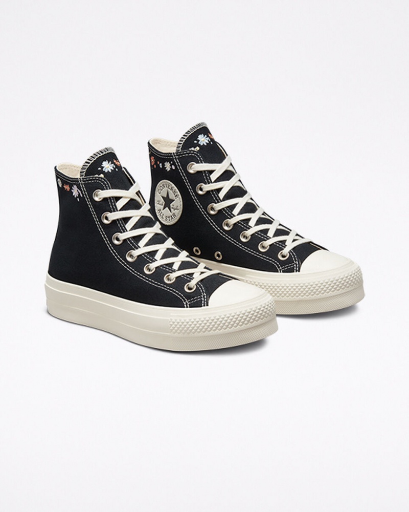 Converse Chuck Taylor All Star Lift Plataforma Embroidered Floral Pretas | 6981-DLNGF