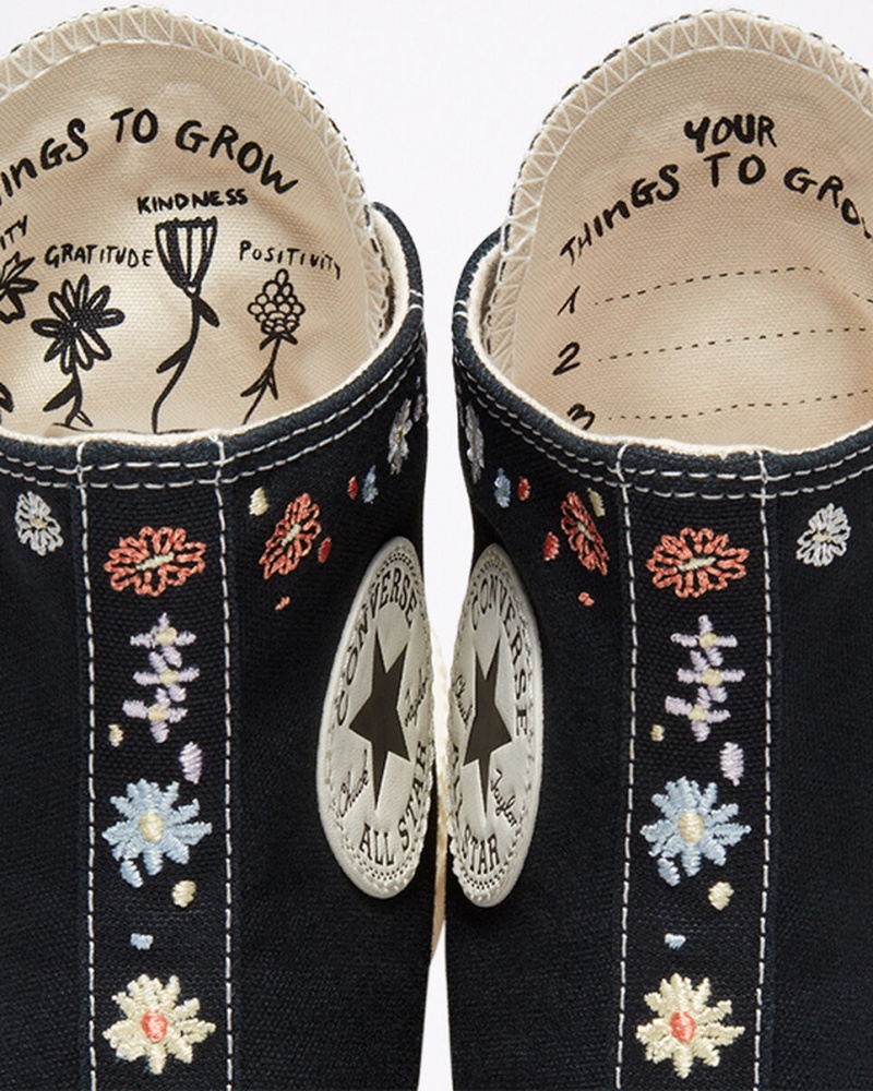 Converse Chuck Taylor All Star Lift Plataforma Embroidered Floral Pretas | 6981-DLNGF