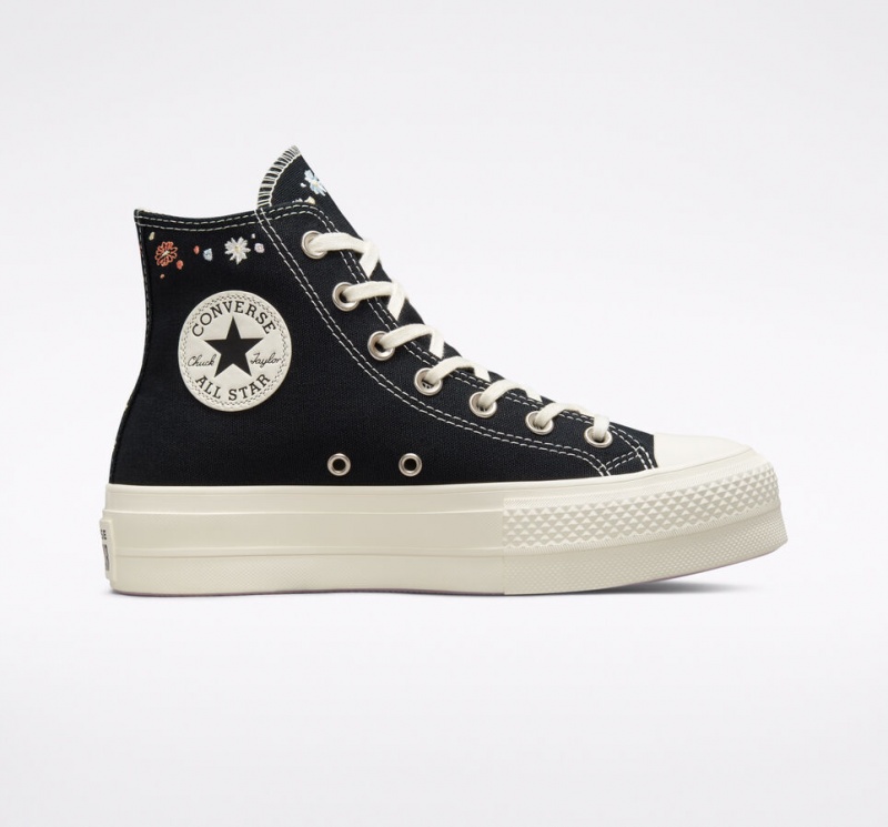 Converse Chuck Taylor All Star Lift Plataforma Embroidered Floral Pretas | 6981-DLNGF