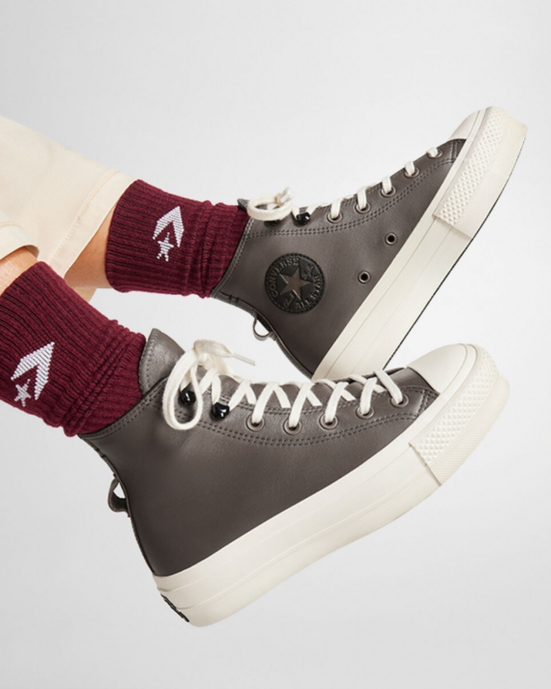 Converse Chuck Taylor All Star Lift Plataforma Fleece-Forradas Couro Pretas | 8264-HSKDC