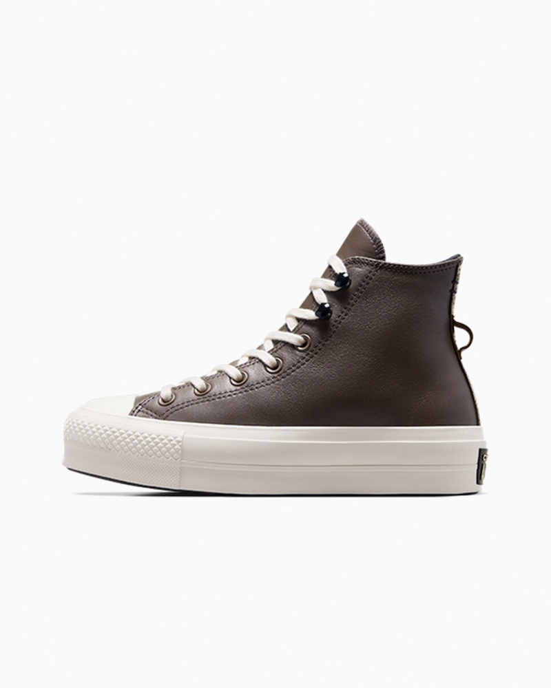 Converse Chuck Taylor All Star Lift Plataforma Fleece-Forradas Couro Pretas | 8264-HSKDC