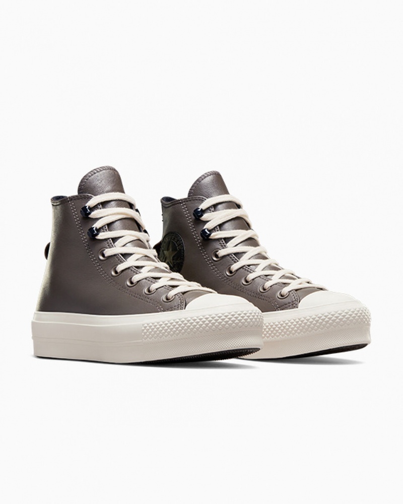 Converse Chuck Taylor All Star Lift Plataforma Fleece-Forradas Couro Pretas | 8264-HSKDC