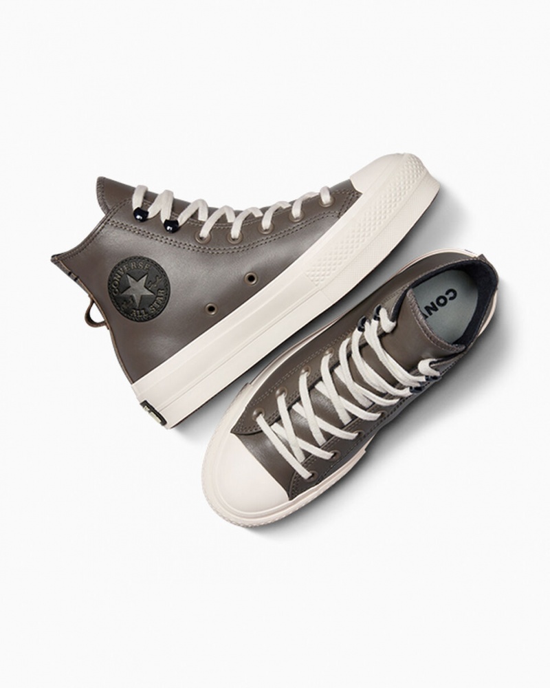 Converse Chuck Taylor All Star Lift Plataforma Fleece-Forradas Couro Pretas | 8264-HSKDC