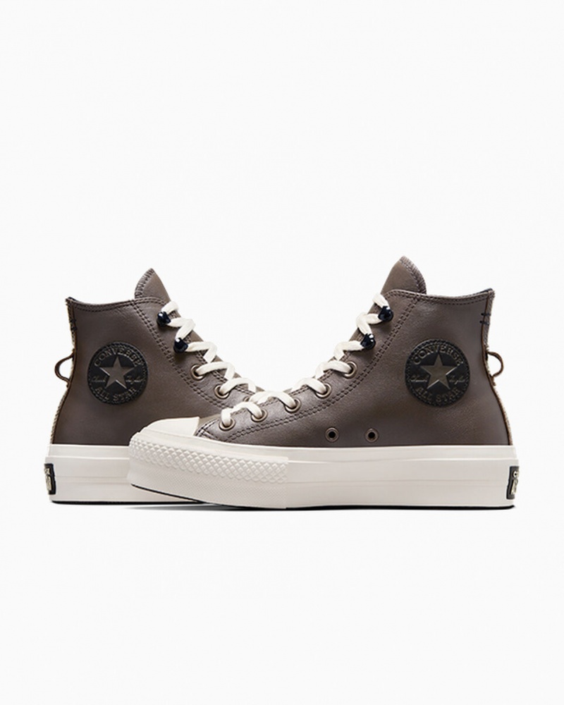 Converse Chuck Taylor All Star Lift Plataforma Fleece-Forradas Couro Pretas | 8264-HSKDC