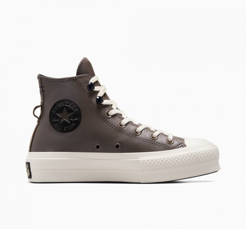 Converse Chuck Taylor All Star Lift Plataforma Fleece-Forradas Couro Pretas | 8264-HSKDC