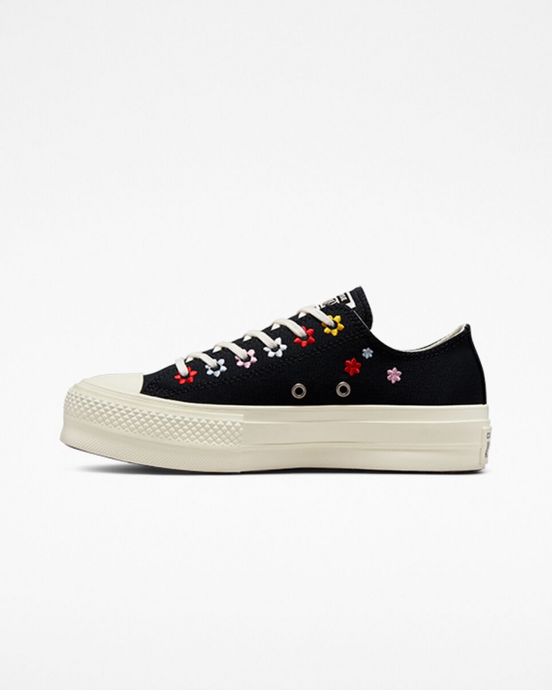 Converse Chuck Taylor All Star Lift Plataforma Floral Embroidery Pretas | 9470-YRMDQ