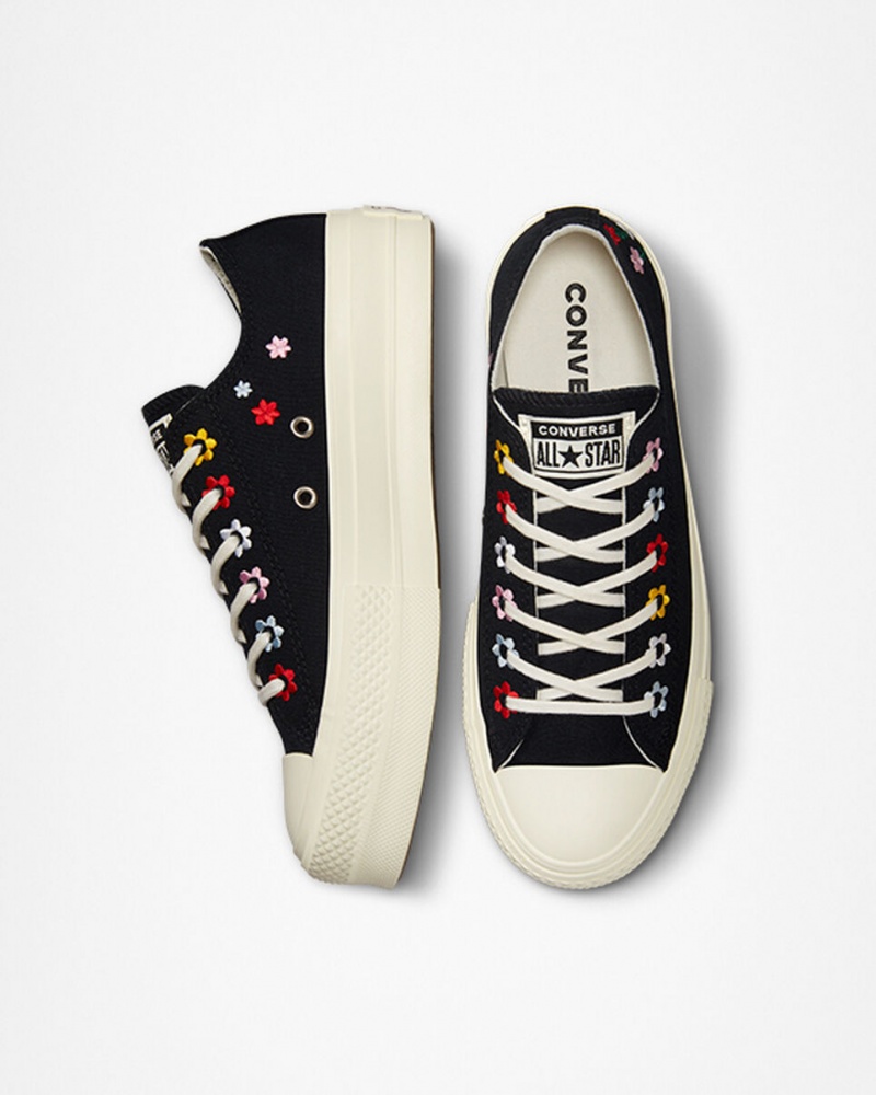 Converse Chuck Taylor All Star Lift Plataforma Floral Embroidery Pretas | 9470-YRMDQ