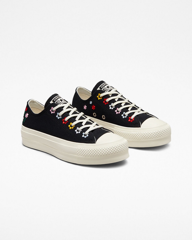 Converse Chuck Taylor All Star Lift Plataforma Floral Embroidery Pretas | 9470-YRMDQ