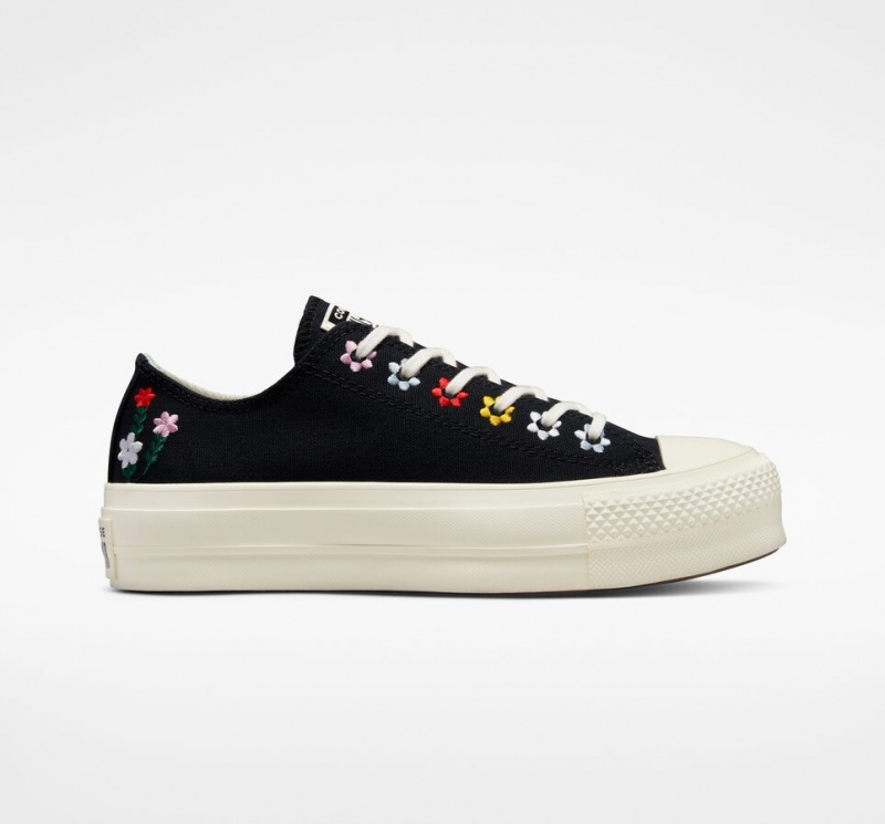 Converse Chuck Taylor All Star Lift Plataforma Floral Embroidery Pretas | 9470-YRMDQ