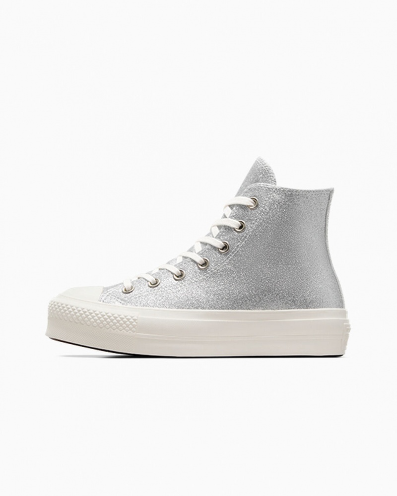 Converse Chuck Taylor All Star Lift Plataforma Glitter Prateadas | 6701-VCMWF