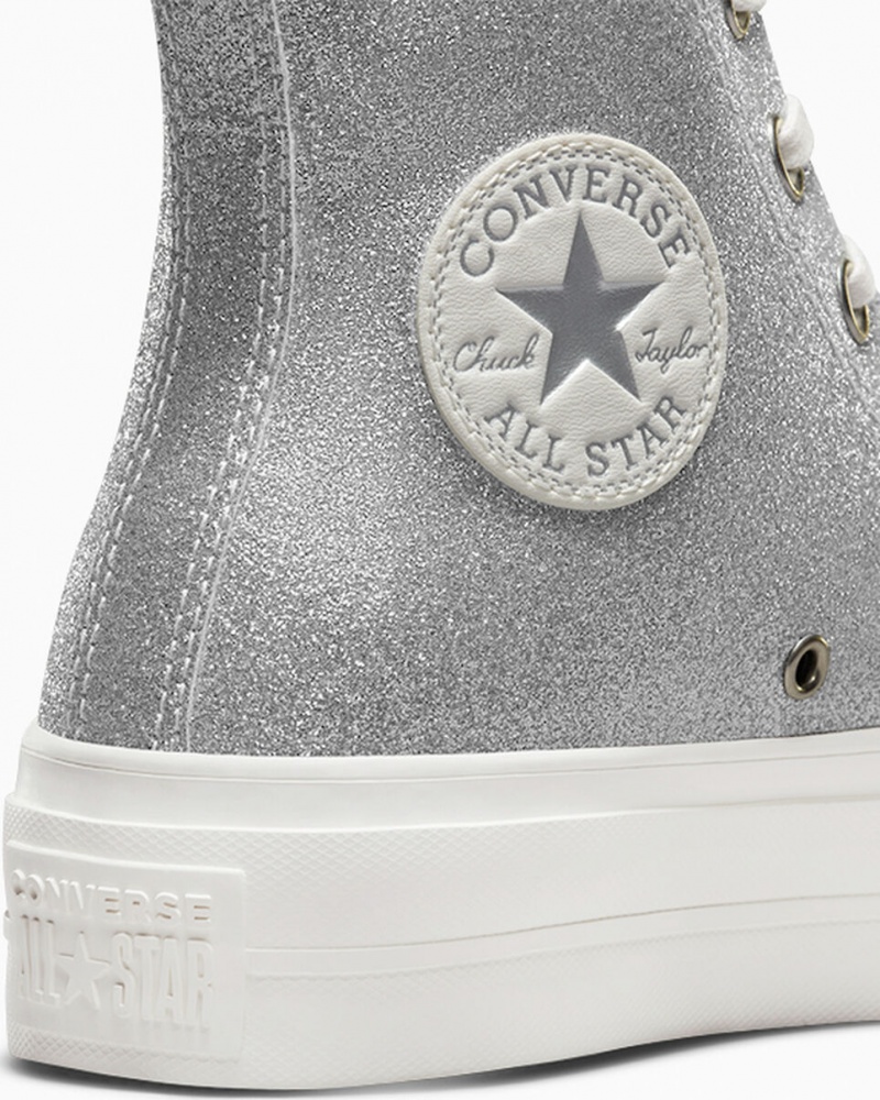 Converse Chuck Taylor All Star Lift Plataforma Glitter Prateadas | 6701-VCMWF