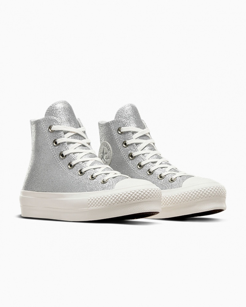 Converse Chuck Taylor All Star Lift Plataforma Glitter Prateadas | 6701-VCMWF