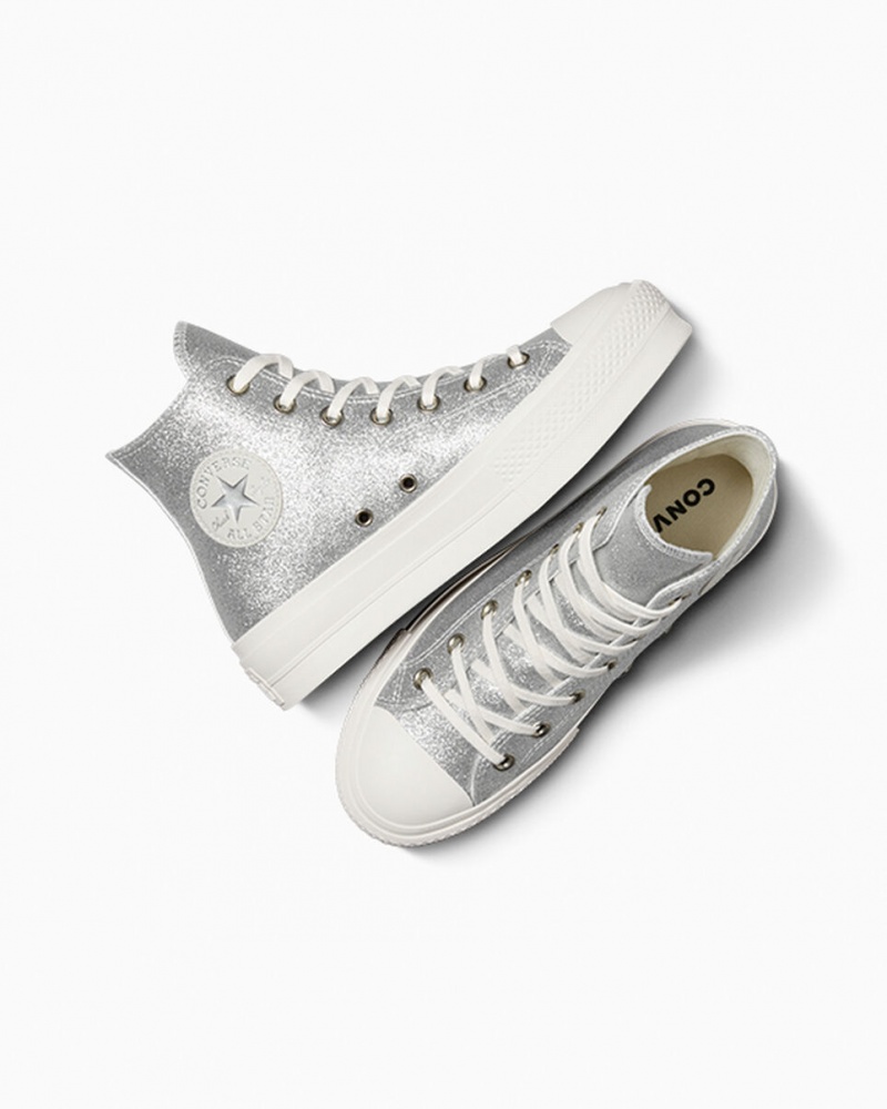 Converse Chuck Taylor All Star Lift Plataforma Glitter Prateadas | 6701-VCMWF