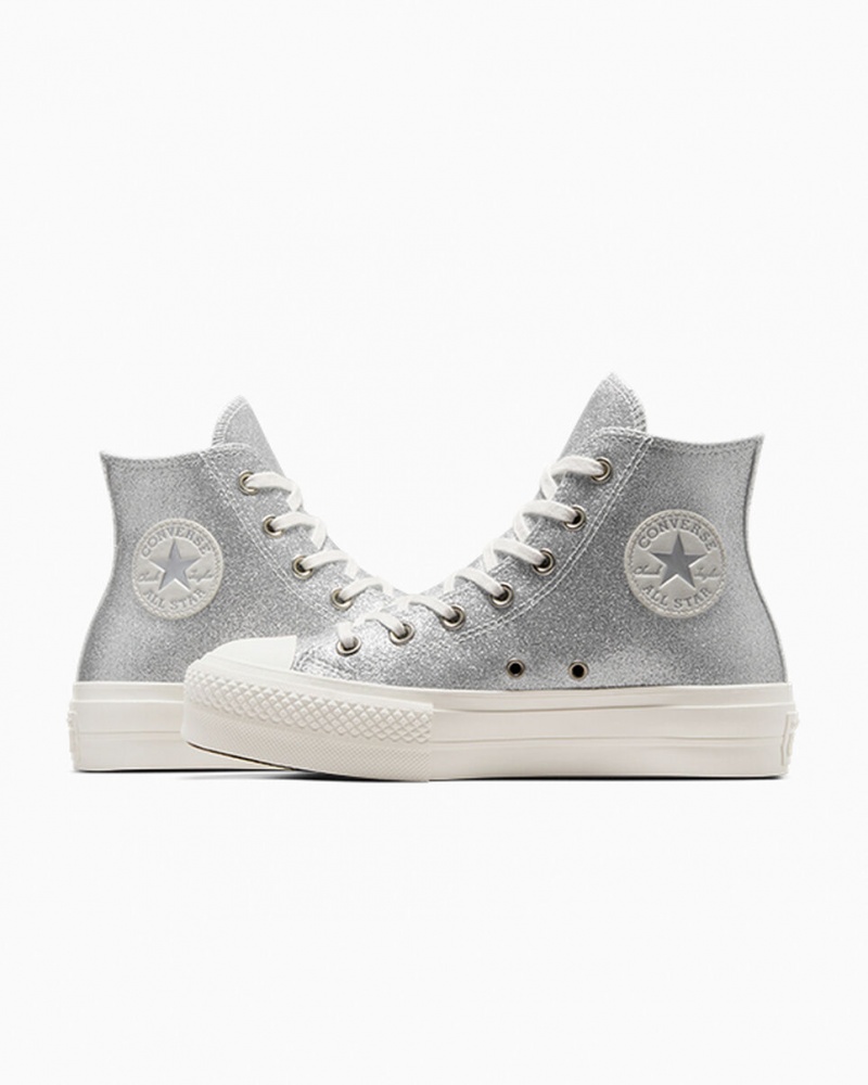 Converse Chuck Taylor All Star Lift Plataforma Glitter Prateadas | 6701-VCMWF