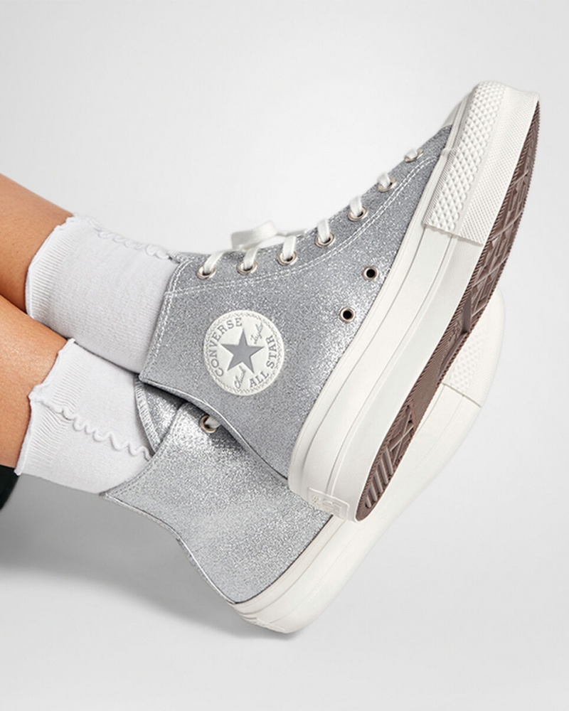 Converse Chuck Taylor All Star Lift Plataforma Glitter Prateadas | 6701-VCMWF