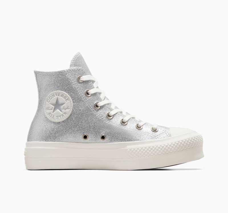 Converse Chuck Taylor All Star Lift Plataforma Glitter Prateadas | 6701-VCMWF