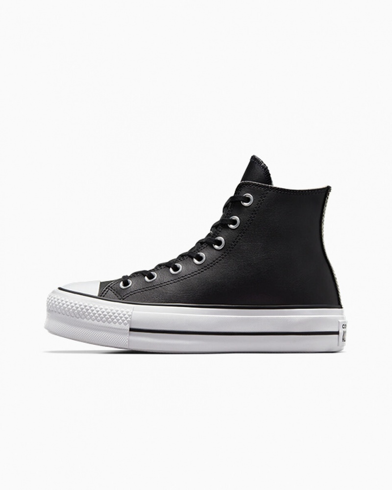 Converse Chuck Taylor All Star Lift Plataforma Couro Pretas Pretas Branco | 8972-PYMGA