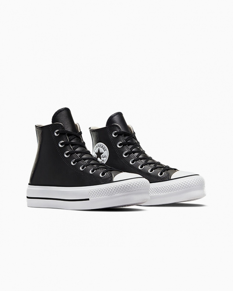 Converse Chuck Taylor All Star Lift Plataforma Couro Pretas Pretas Branco | 8972-PYMGA