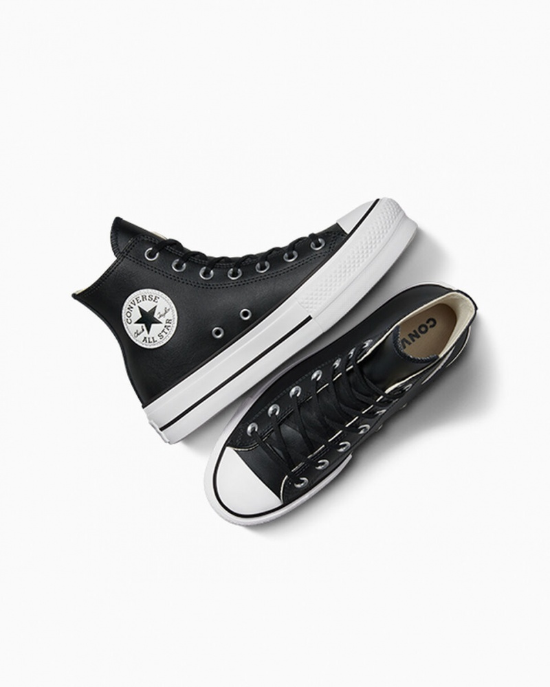 Converse Chuck Taylor All Star Lift Plataforma Couro Pretas Pretas Branco | 8972-PYMGA