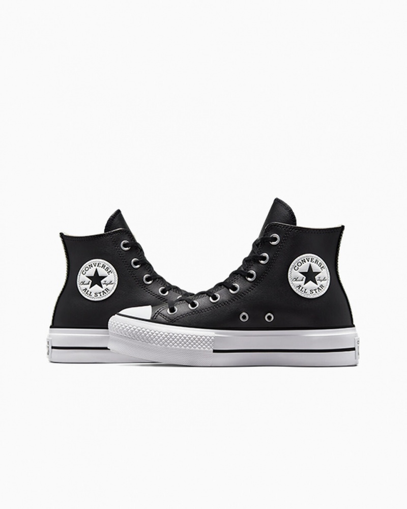 Converse Chuck Taylor All Star Lift Plataforma Couro Pretas Pretas Branco | 8972-PYMGA