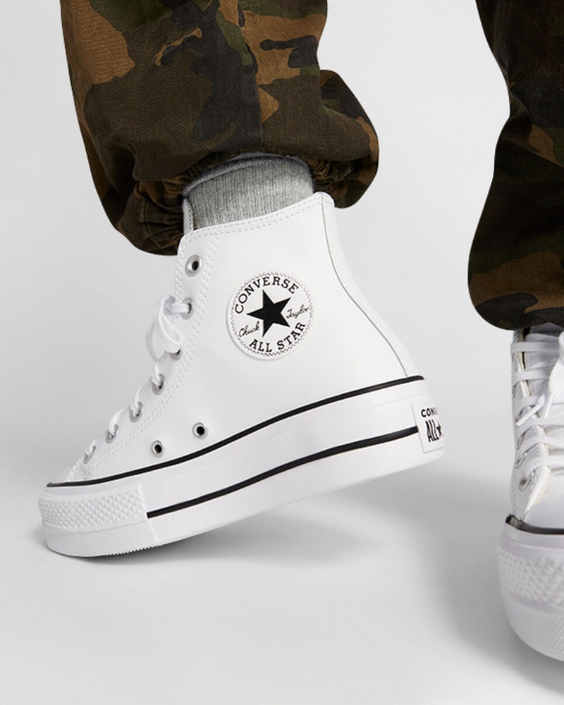 Converse Chuck Taylor All Star Lift Plataforma Couro Branco Pretas Branco | 6529-LOUYN