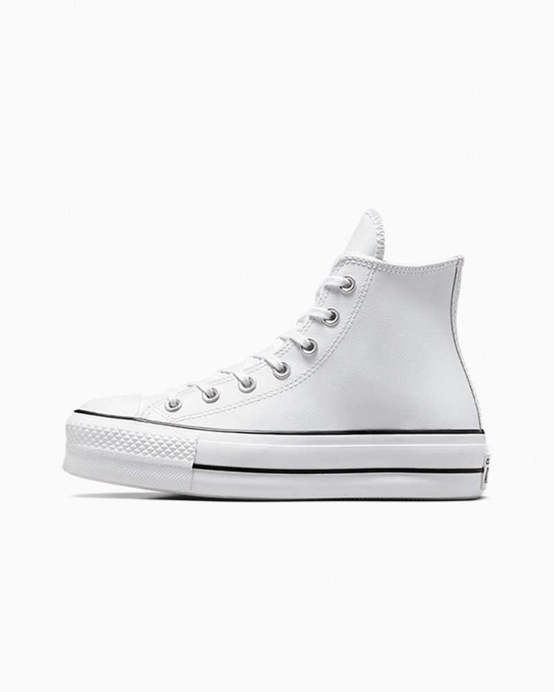 Converse Chuck Taylor All Star Lift Plataforma Couro Branco Pretas Branco | 6529-LOUYN