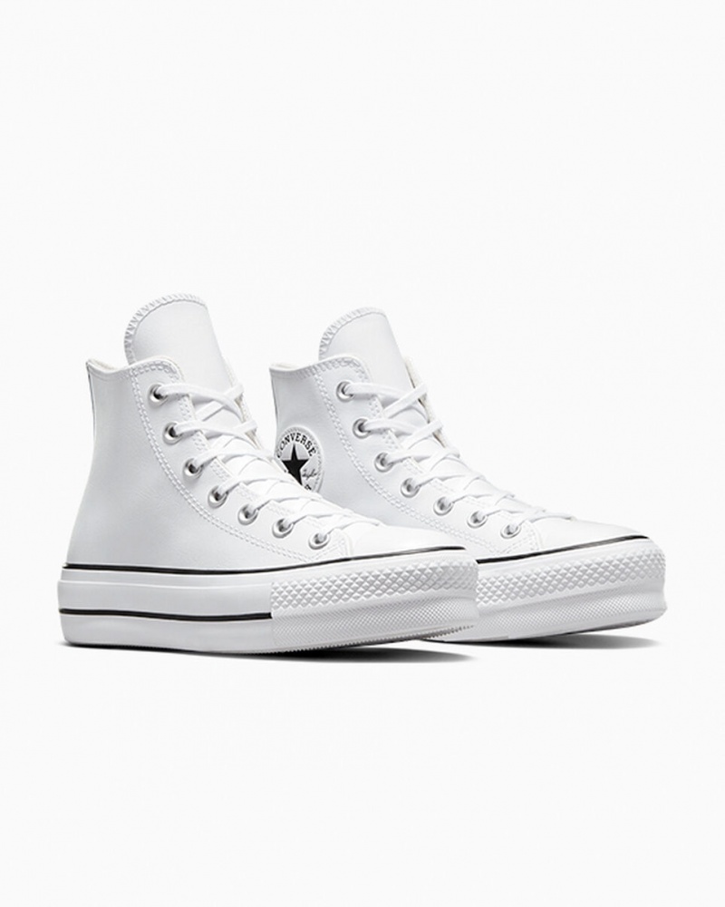 Converse Chuck Taylor All Star Lift Plataforma Couro Branco Pretas Branco | 6529-LOUYN