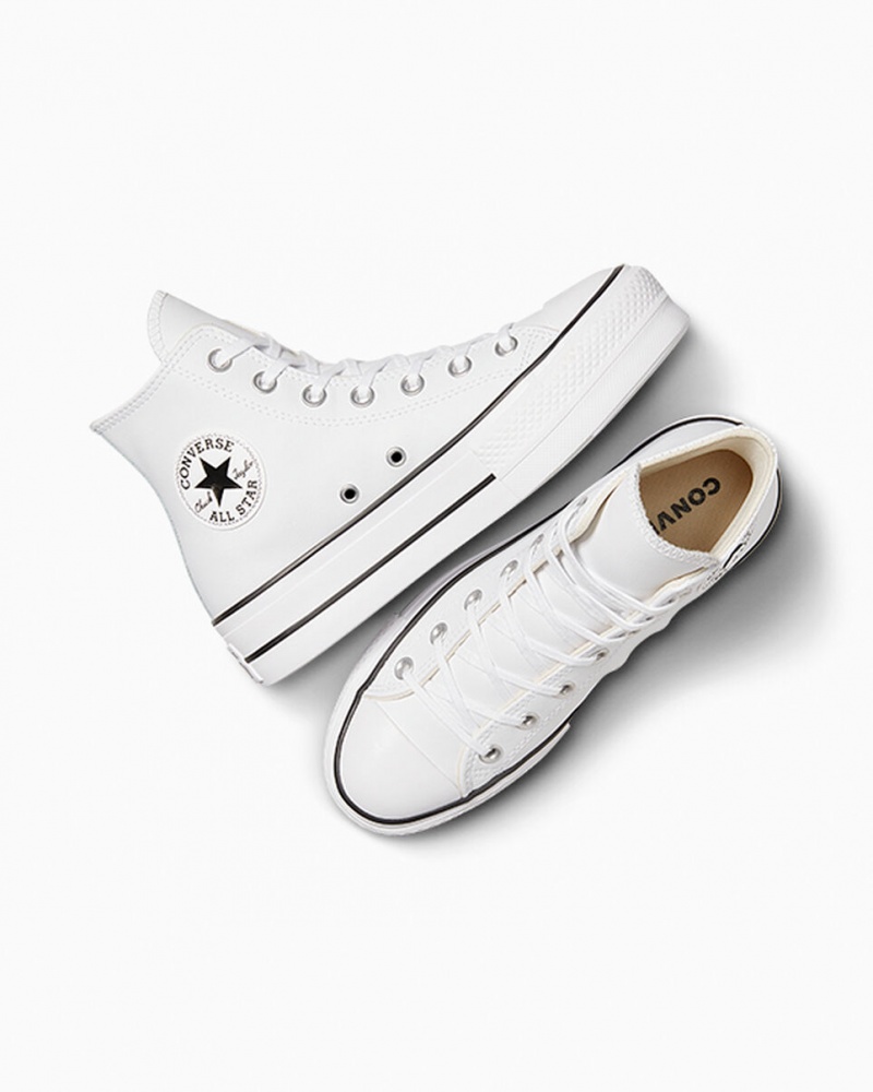 Converse Chuck Taylor All Star Lift Plataforma Couro Branco Pretas Branco | 6529-LOUYN