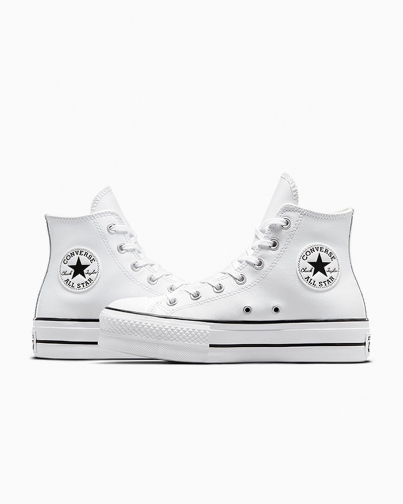 Converse Chuck Taylor All Star Lift Plataforma Couro Branco Pretas Branco | 6529-LOUYN