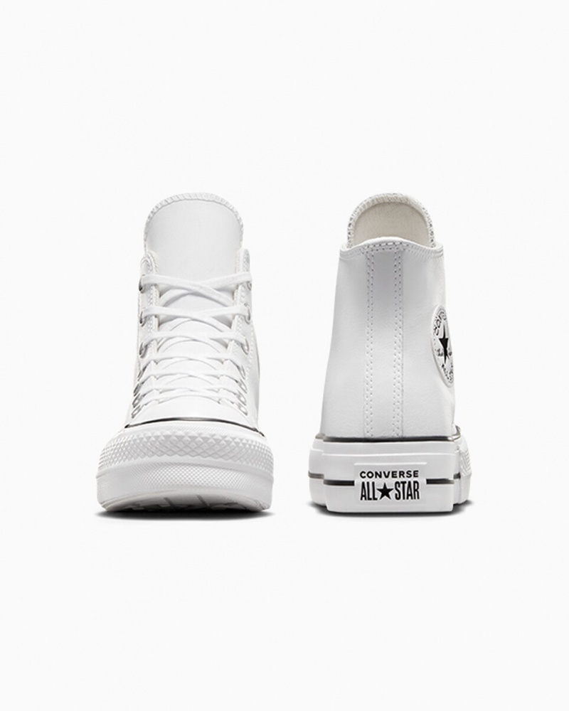 Converse Chuck Taylor All Star Lift Plataforma Couro Branco Pretas Branco | 6529-LOUYN