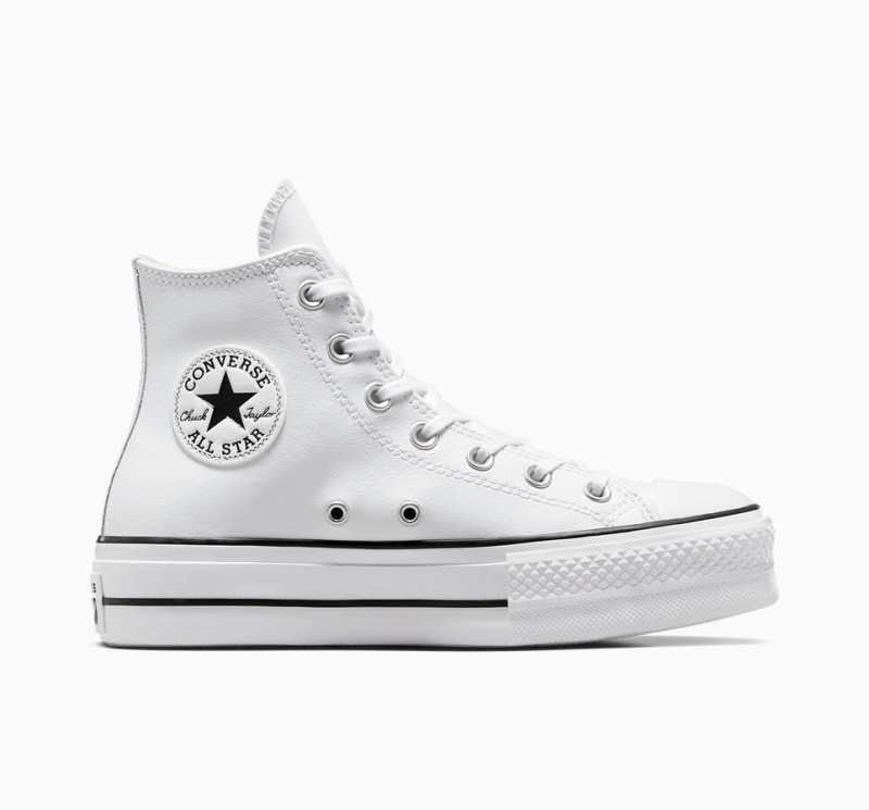 Converse Chuck Taylor All Star Lift Plataforma Couro Branco Pretas Branco | 6529-LOUYN